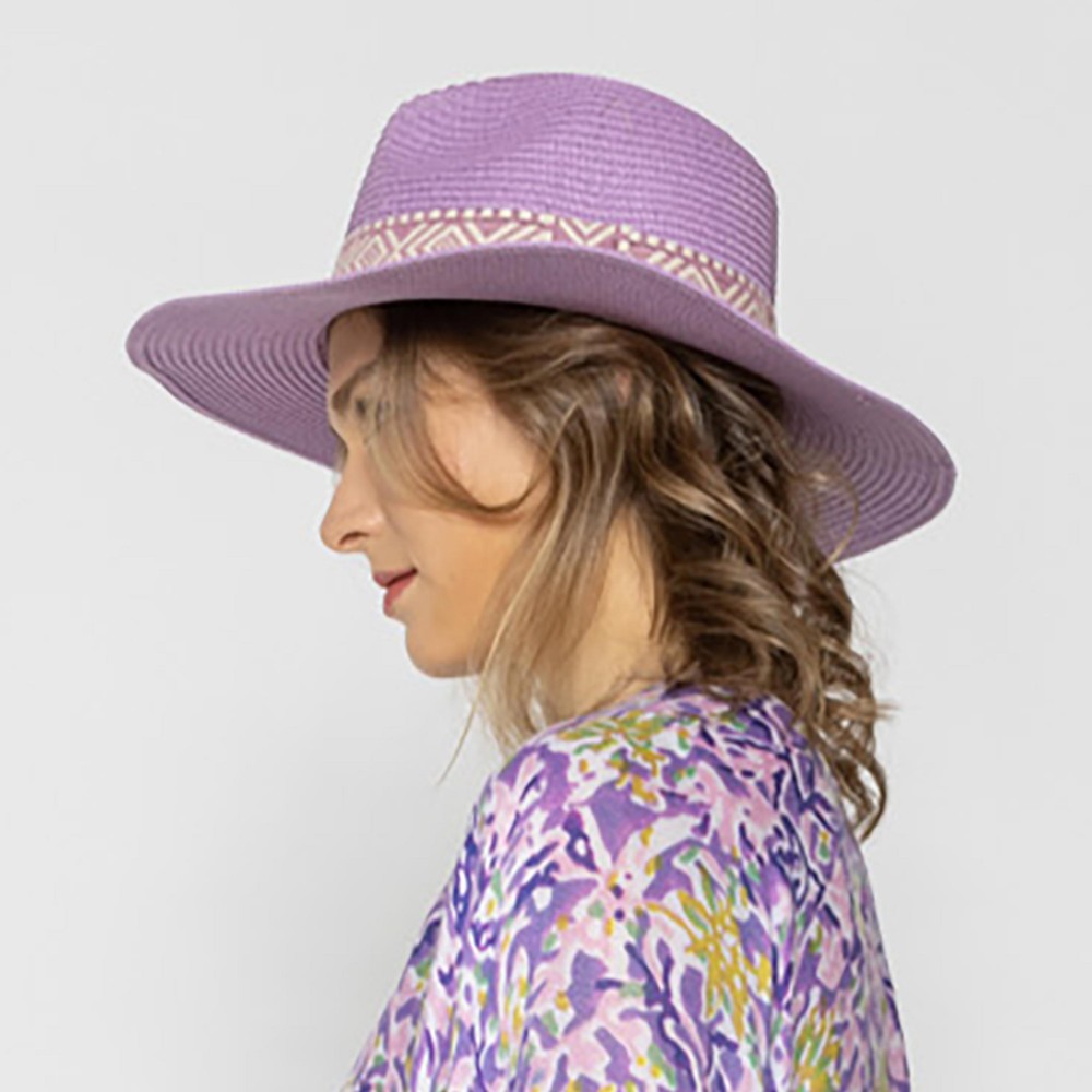 Straw Panama Hat With Aztec Band - One Size Fits Most - Adjustable Drawstring - Hat Brim Approximately 3.25" W - 100% Paper Straw view 4