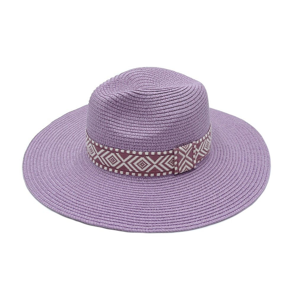 Straw Panama Hat With Aztec Band - One Size Fits Most - Adjustable Drawstring - Hat Brim Approximately 3.25" W - 100% Paper Straw view 6
