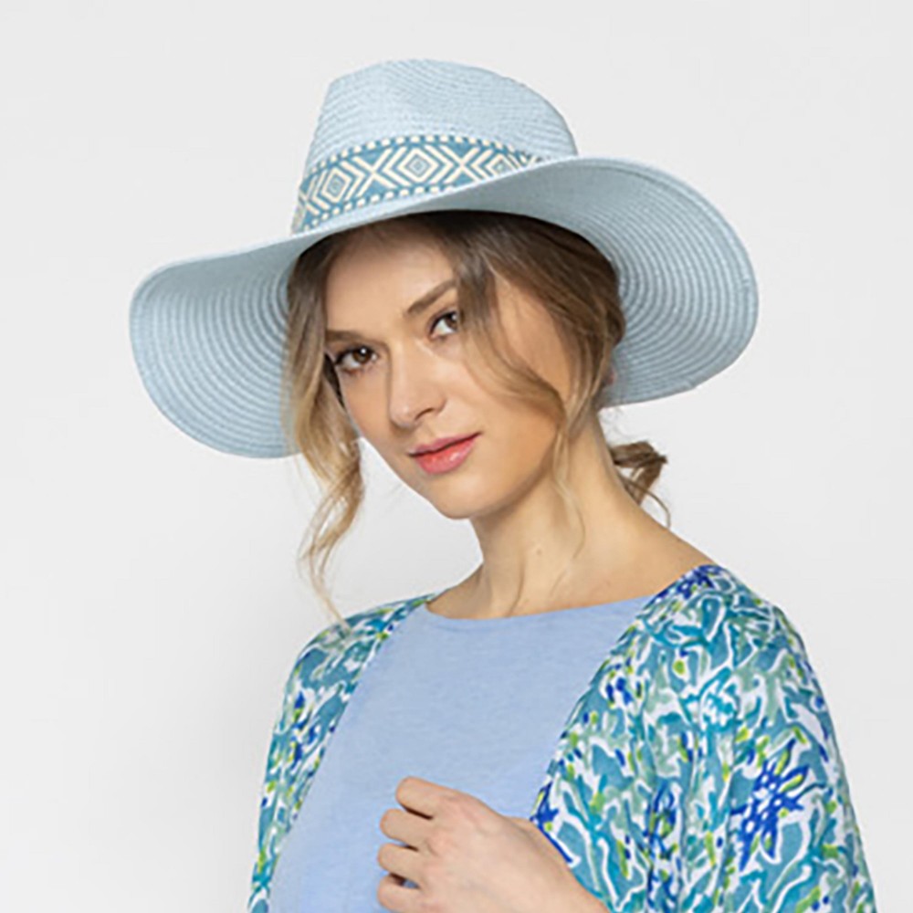 Straw Panama Hat With Aztec Band - One Size Fits Most - Adjustable Drawstring - Hat Brim Approximately 3.25" W - 100% Paper Straw view 2