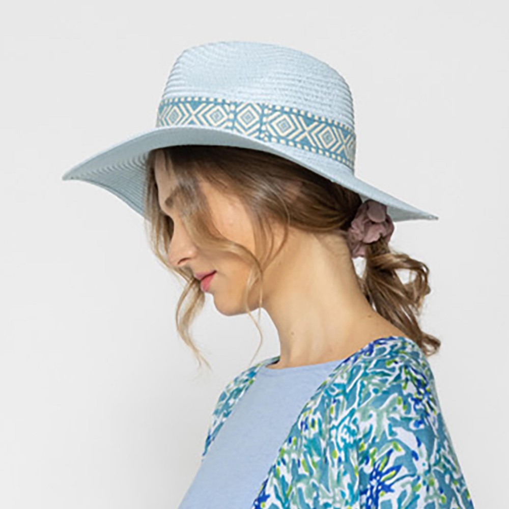 Straw Panama Hat With Aztec Band - One Size Fits Most - Adjustable Drawstring - Hat Brim Approximately 3.25" W - 100% Paper Straw view 4