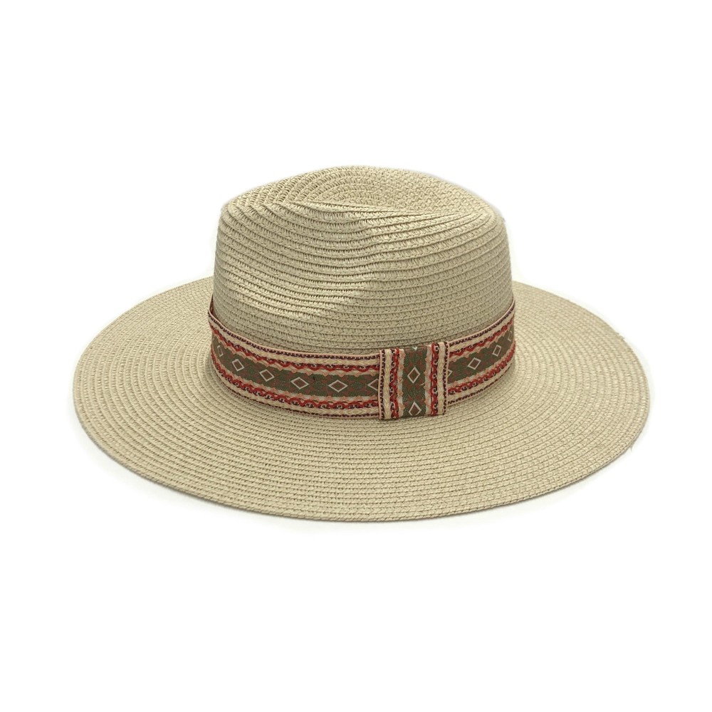 Straw Panama Hat Featuring Aztec Trim - One Size Fits Most - Adjustable Drawstring Inside Hat - 100% Paper Straw - Hat Brim Approximately 3.5" W view 6