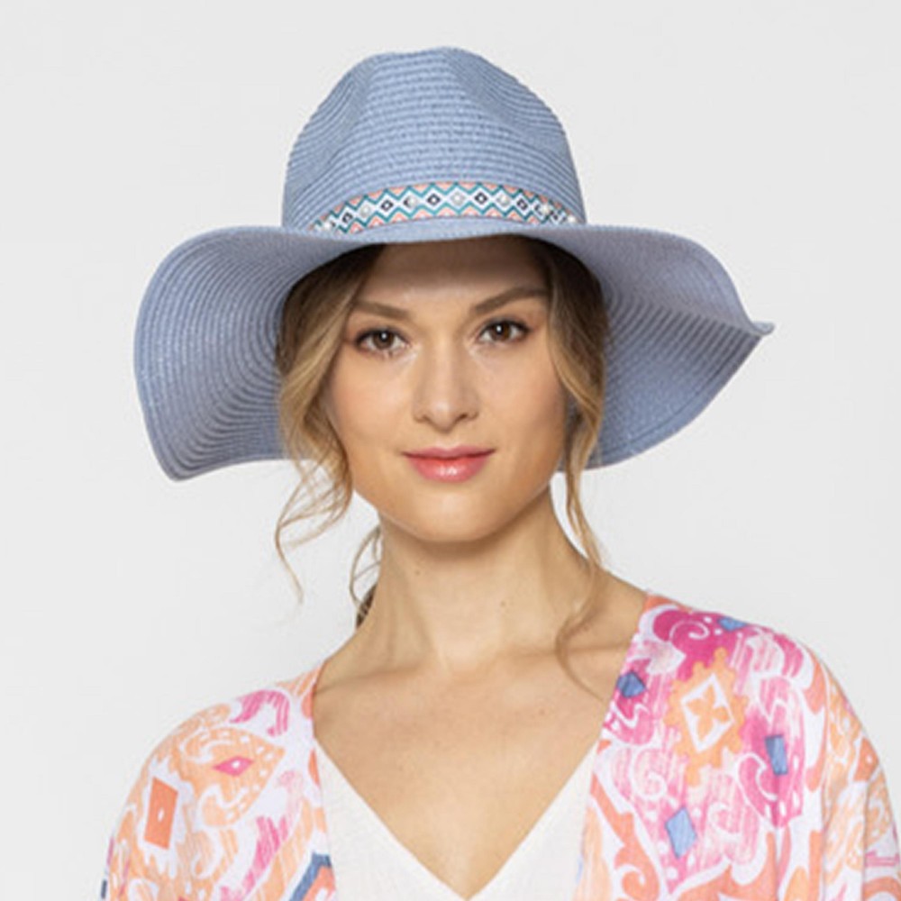 Straw Panama Hat With Aztec Band And Pearl Accents - One Size Fits Most - Adjustable Drawstring - Hat Brim Approximately 3.5" W - 100% Paper Straw view 4