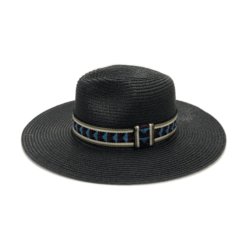 Straw Panama Hat With Aztec Band - One Size Fits Most - Adjustable Drawstring - Hat Brim Approximately 3.5" W - 100% Paper Straw view 6