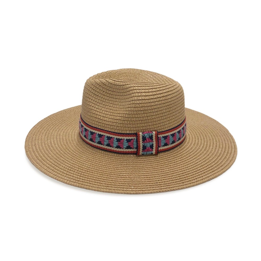 Straw Panama Hat With Aztec Band - One Size Fits Most - Adjustable Drawstring - Hat Brim Approximately 3.5" W - 100% Paper Straw view 6