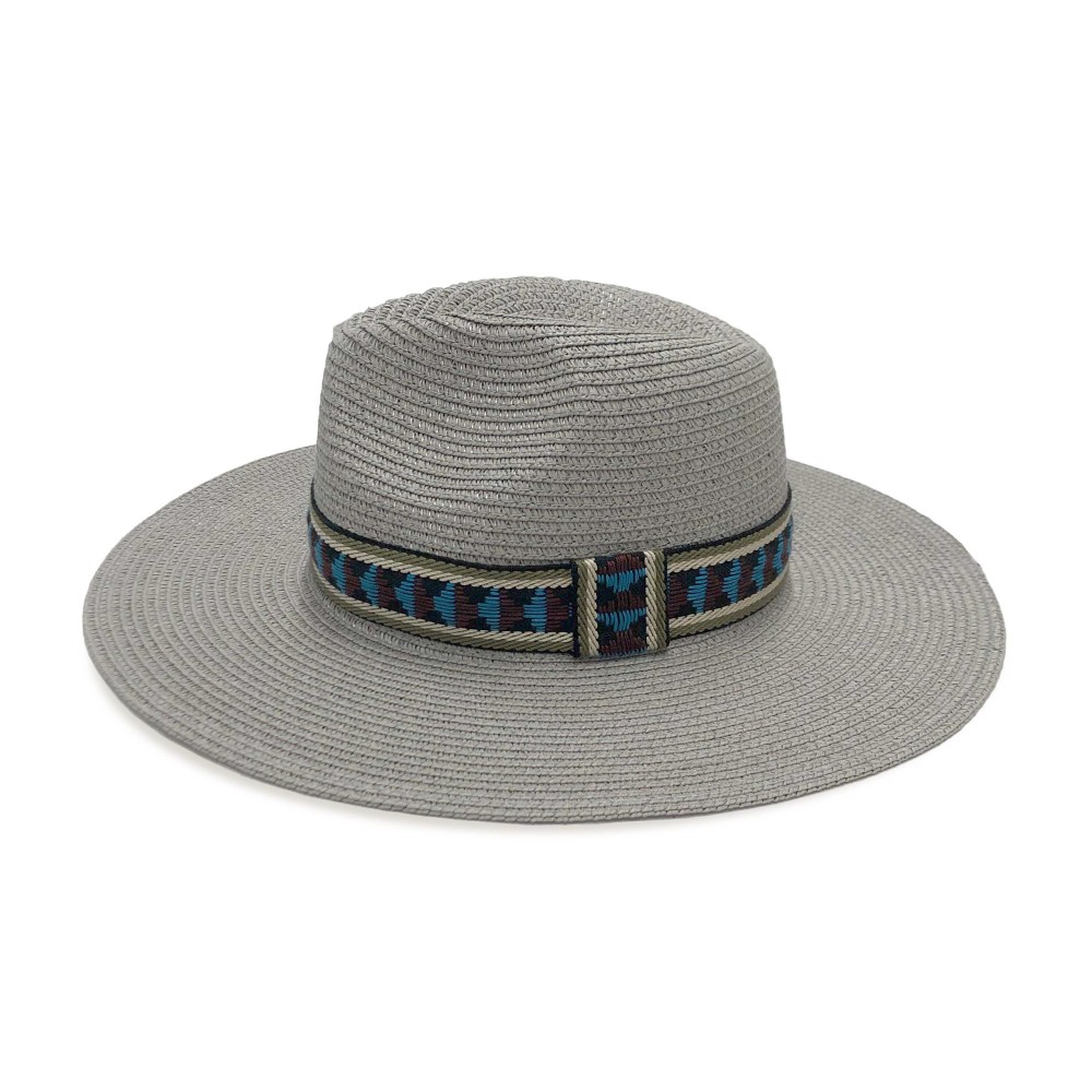 Straw Panama Hat With Aztec Band - One Size Fits Most - Adjustable Drawstring - Hat Brim Approximately 3.5" W - 100% Paper Straw view 6
