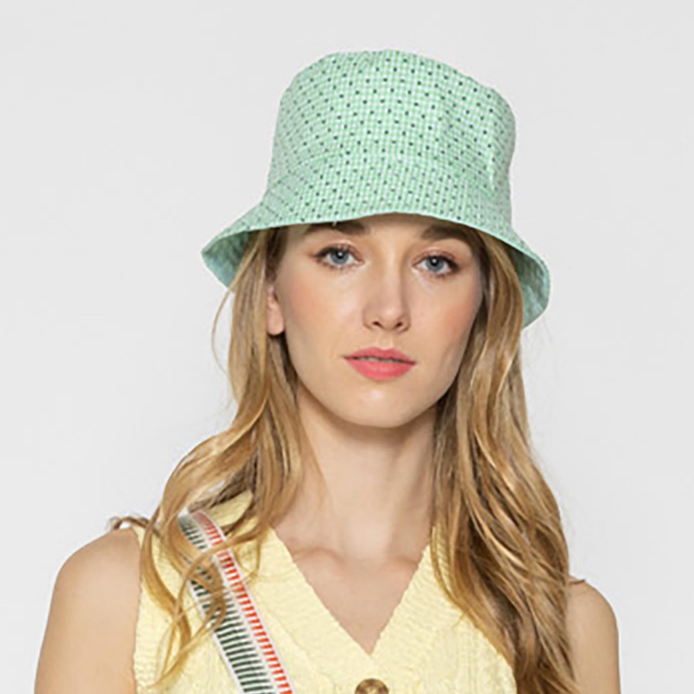 Gingham And Dot Reversible Bucket Hat - One Size Fits Most - 100 % Polyester view 2