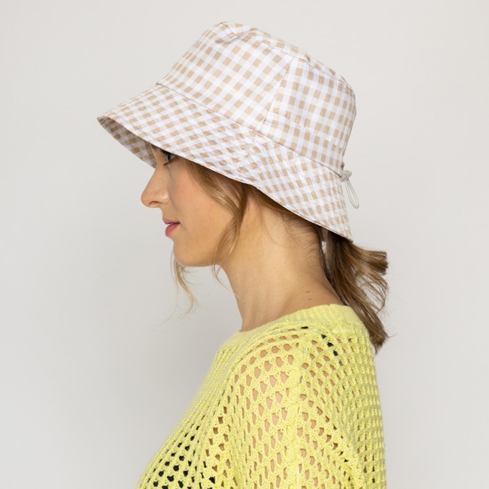 Gingham Print Bucket Hat - One Size Fits Most - Adjustable - 100% Polyester view 4