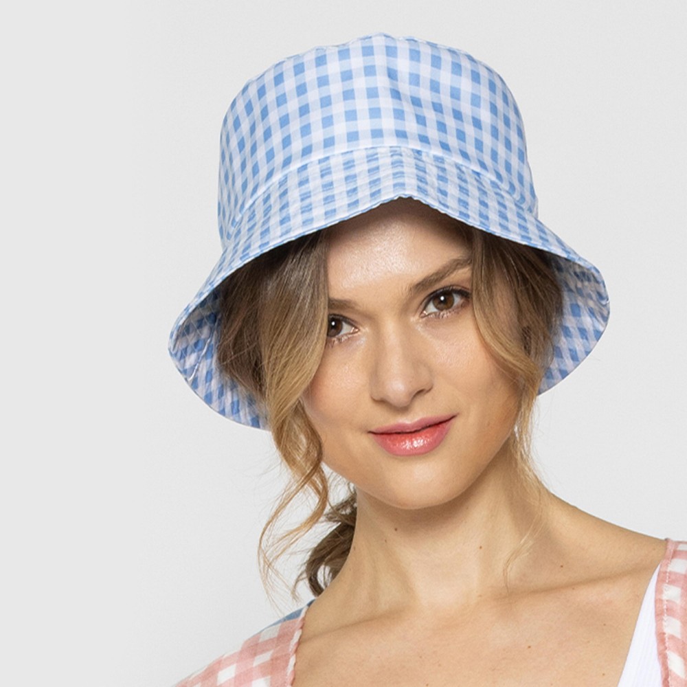 Gingham Print Bucket Hat - One Size Fits Most - Adjustable - 100% Polyester view 2