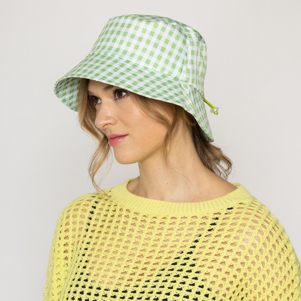 Gingham Print Bucket Hat - One Size Fits Most - Adjustable - 100% Polyester view 4