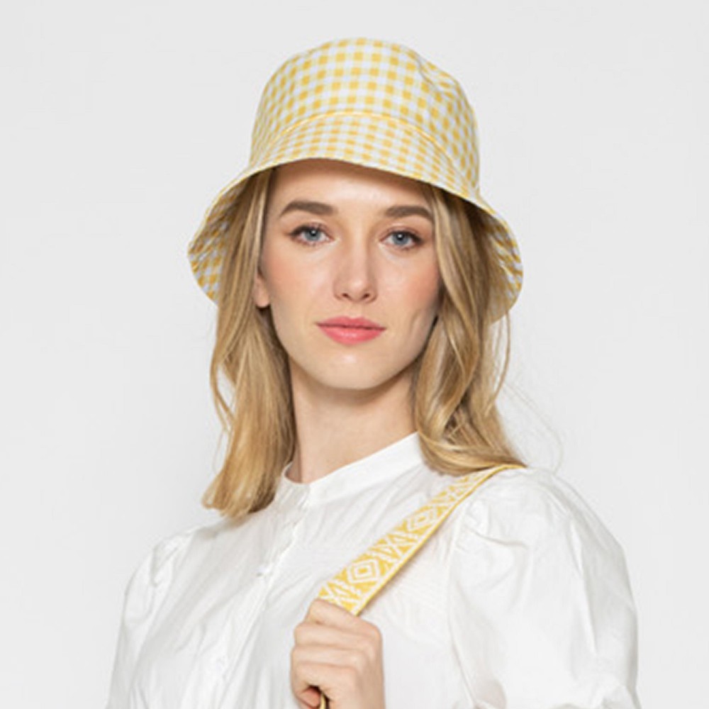 Gingham Print Bucket Hat - One Size Fits Most - Adjustable - 100% Polyester view 2