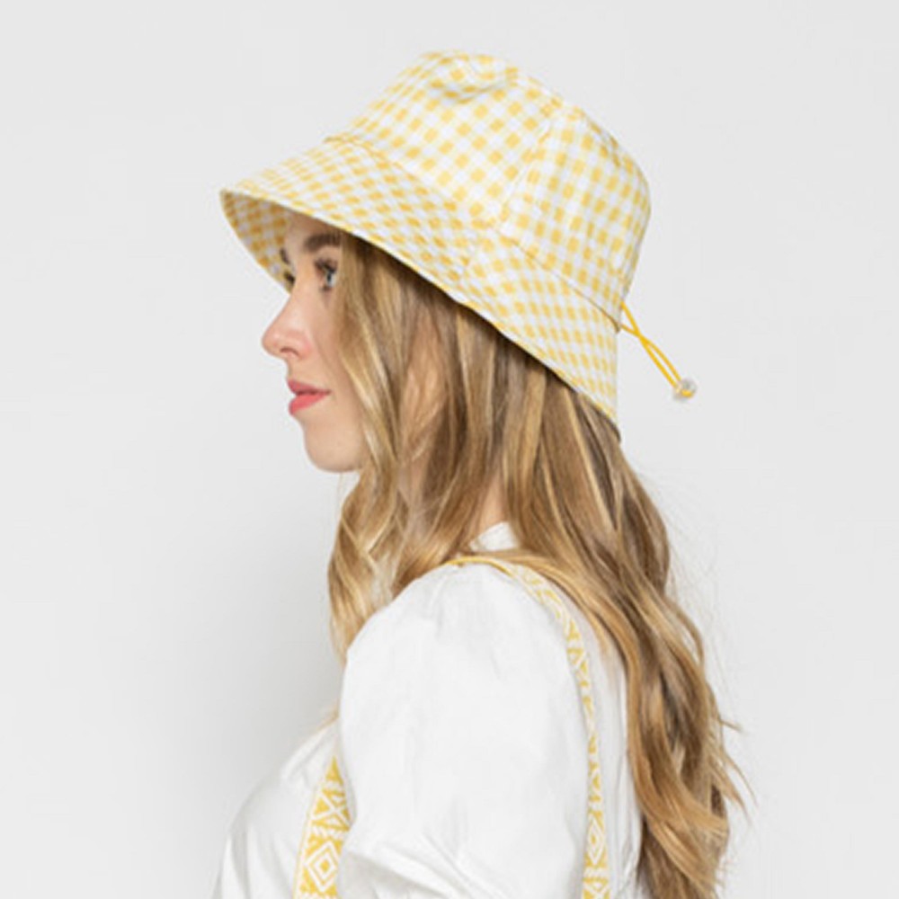 Gingham Print Bucket Hat - One Size Fits Most - Adjustable - 100% Polyester view 4