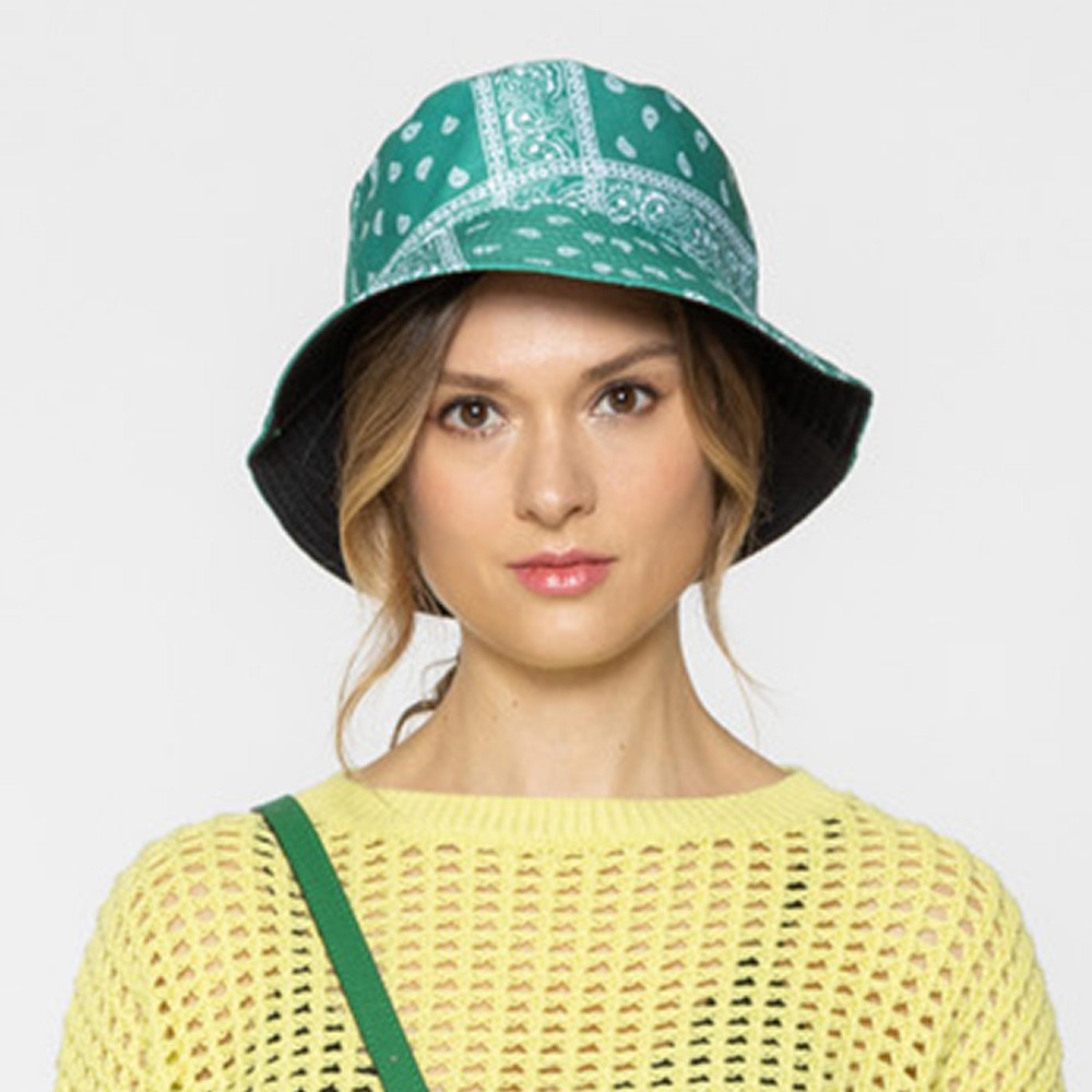 Paisley Reversible Bucket Hat - One Size Fits Most - 100% Polyester - Reversible Side Is Solid Black view 2
