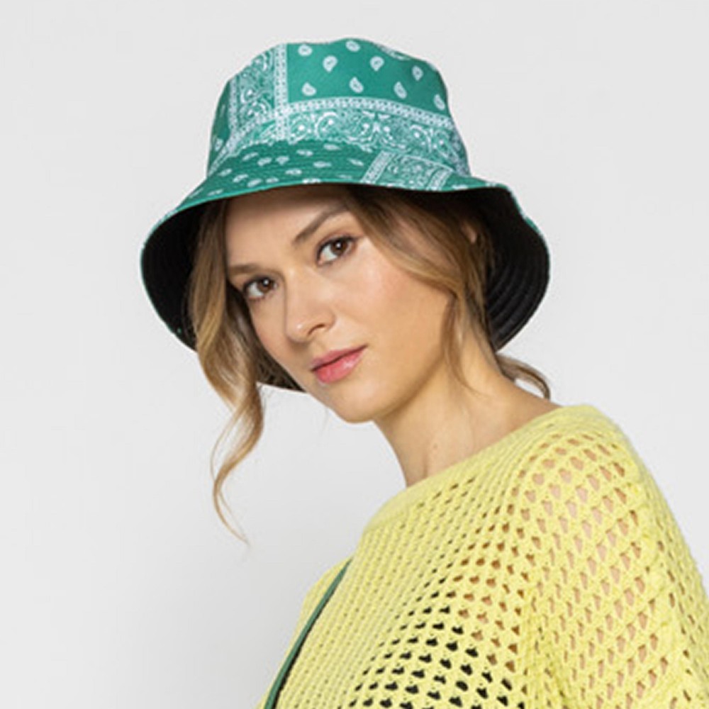Paisley Reversible Bucket Hat - One Size Fits Most - 100% Polyester - Reversible Side Is Solid Black view 4