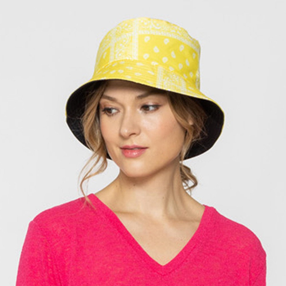 Paisley Reversible Bucket Hat - One Size Fits Most - 100% Polyester - Reversible Side Is Solid Black view 2