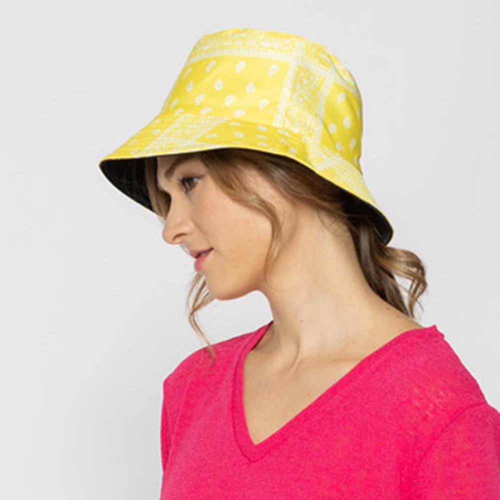 Paisley Reversible Bucket Hat - One Size Fits Most - 100% Polyester - Reversible Side Is Solid Black view 4