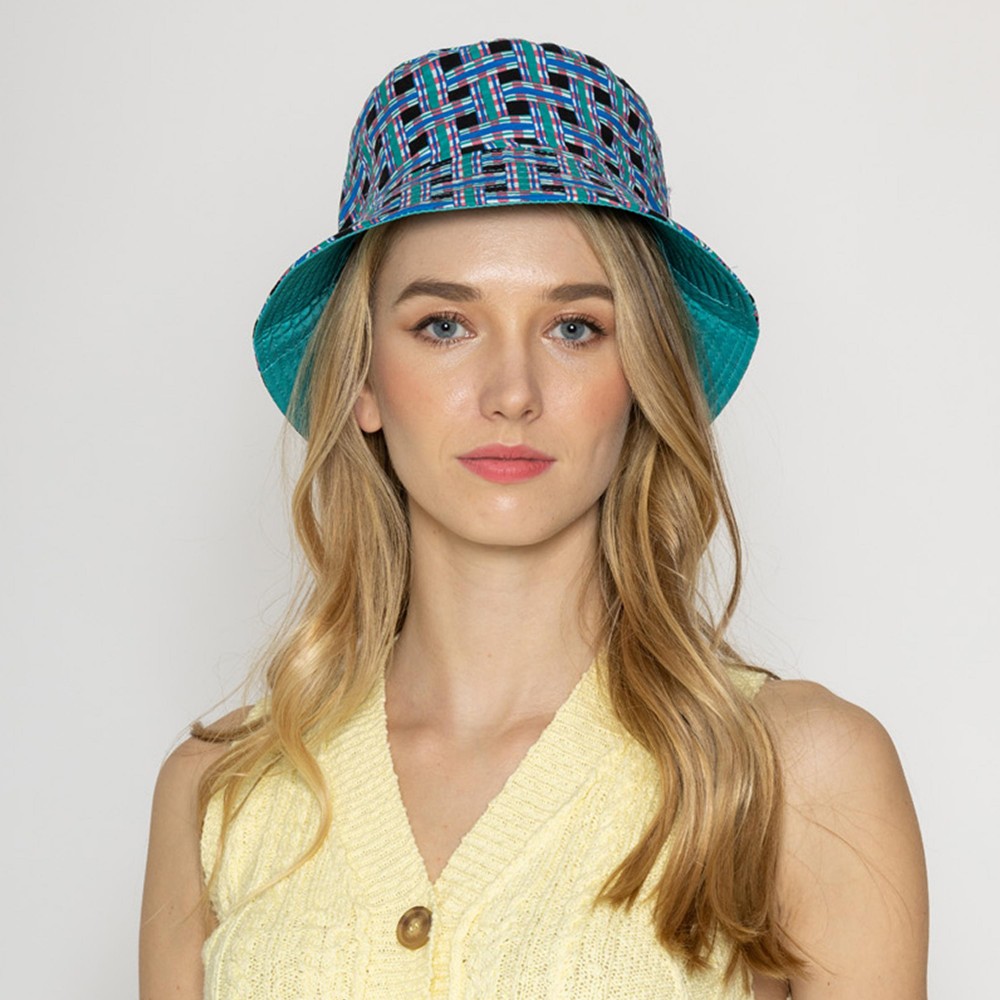 Basket Weave Reversible Bucket Hat - One Size Fits Most - 100 % Polyester - Reversible Side is Black view 4