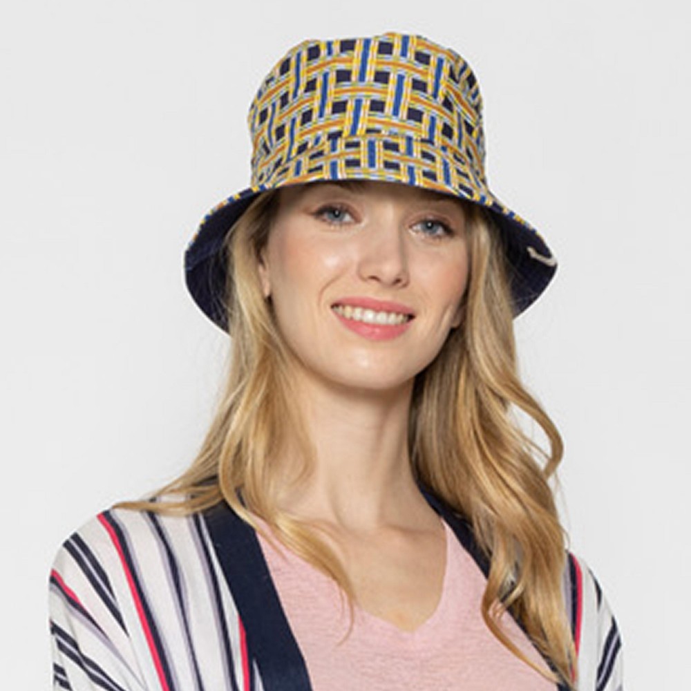 Basket Weave Reversible Bucket Hat - One Size Fits Most - 100 % Polyester - Reversible Side is Navy view 2