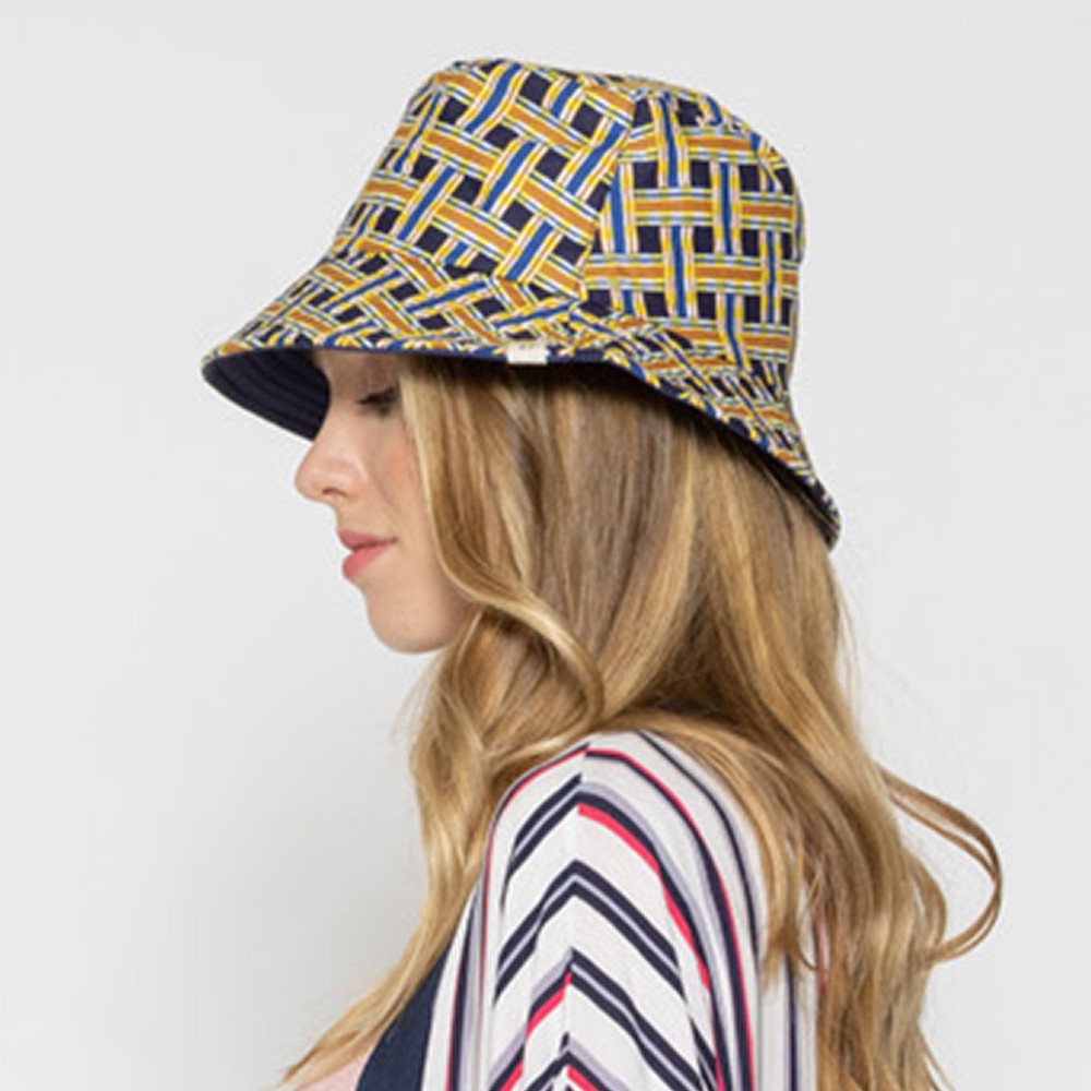 Basket Weave Reversible Bucket Hat - One Size Fits Most - 100 % Polyester - Reversible Side is Navy view 4