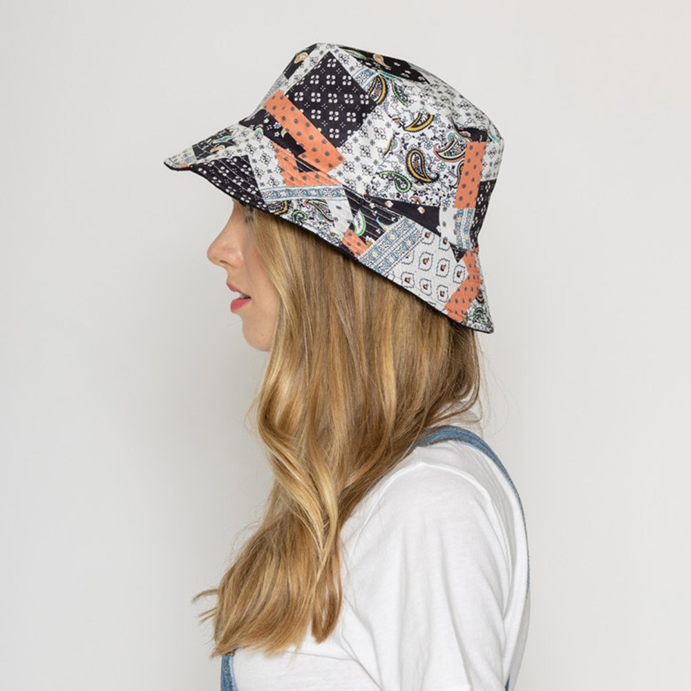 Paisley And Patchwork Reversible Bucket Hat - One Size Fits Most - 100 % Polyester - Reversible Side Is Solid Black view 4