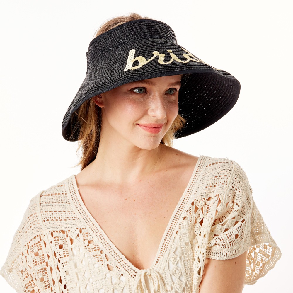 "Bride" Straw Roll Up Sun Visor Featuring Bow On Back - One size fits most - Adjustable Velcro Closure - Brim Width: 5" - 60% Paper / 40% Nylon view 4