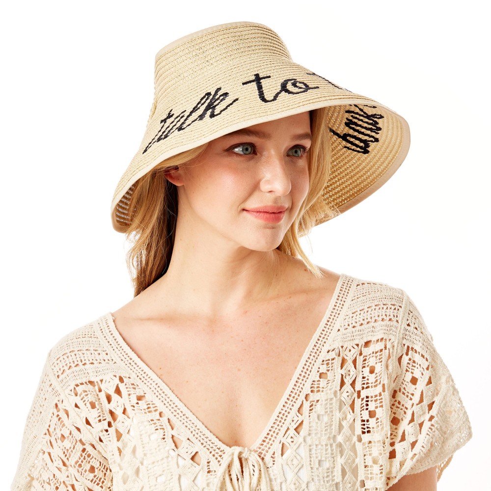 "Talk to the Sand" Straw Roll Up Sun Visor Featuring Bow On Back - One size fits most - Adjustable Velcro Closure - Brim Width: 5" - 60% Paper / 40% Nylon view 4