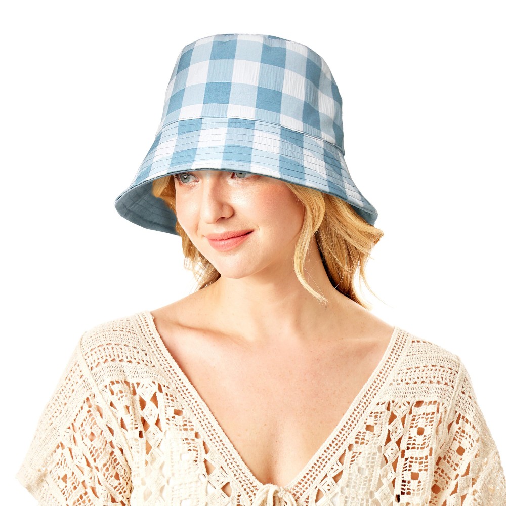 Reversible Checker Bucket Hat Featuring Wire Brim - One Size Fits Most - Brim Approximately 3" Wide - 100% Polyester view 2