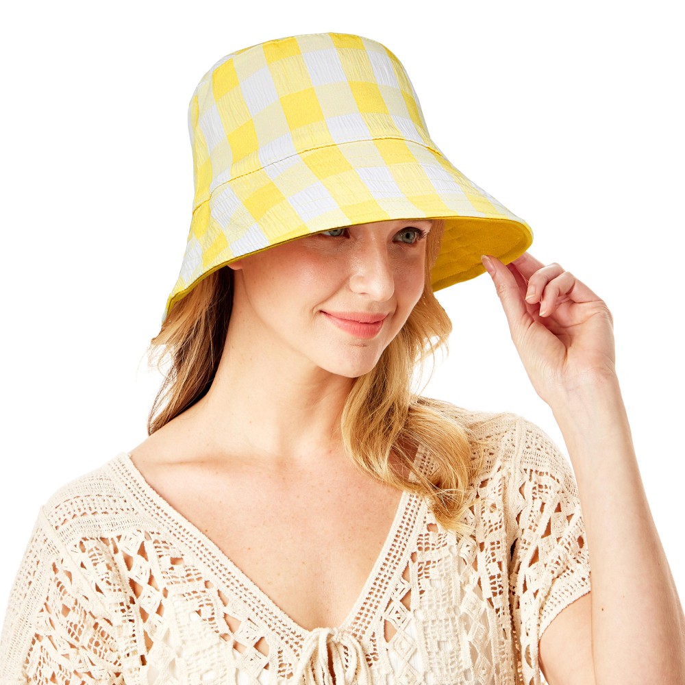 Reversible Checker Bucket Hat Featuring Wire Brim - One Size Fits Most - Brim Approximately 3" Wide - 100% Polyester view 2