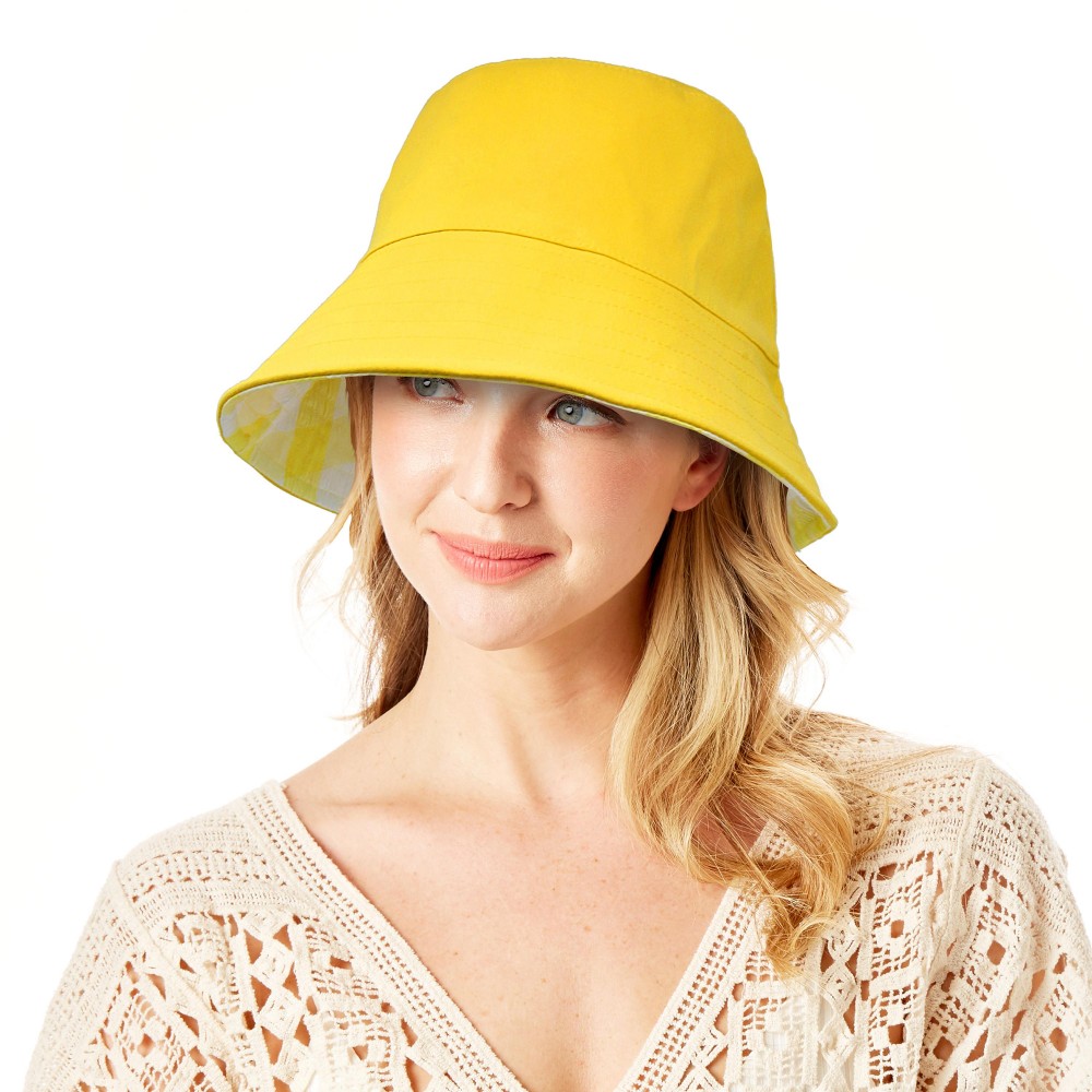 Reversible Checker Bucket Hat Featuring Wire Brim - One Size Fits Most - Brim Approximately 3" Wide - 100% Polyester view 4