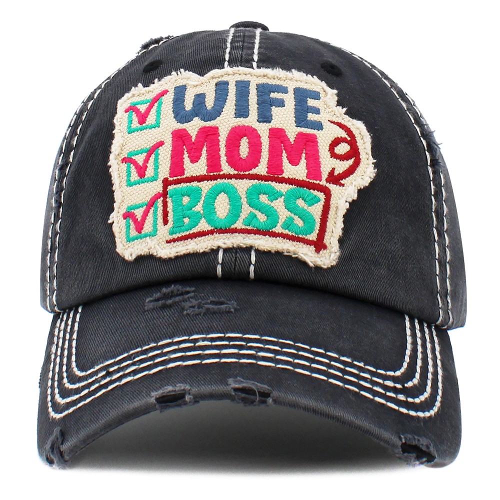 Vintage Distressed Wife Mom Boss Patch Baseball Cap. - One size fits most - Adjustable Velcro Closure - 100% Cotton view 2