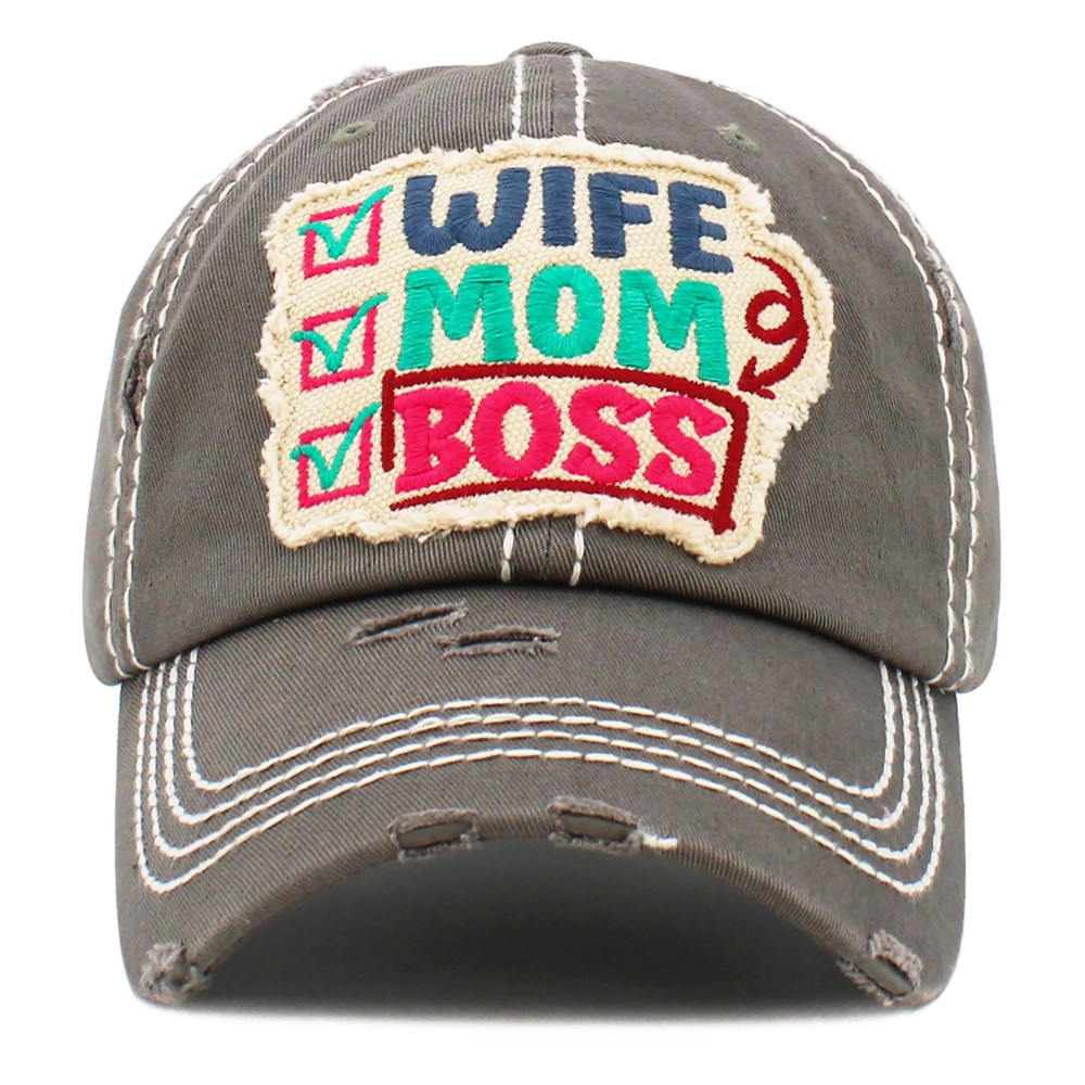 Vintage Distressed Wife Mom Boss Patch Baseball Cap. - One size fits most - Adjustable Velcro Closure - 100% Cotton view 2