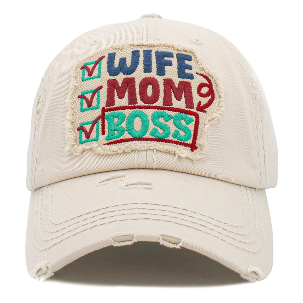 Vintage Distressed Wife Mom Boss Patch Baseball Cap. - One size fits most - Adjustable Velcro Closure - 100% Cotton view 2