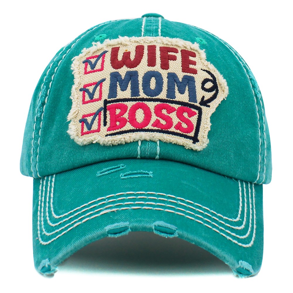 Vintage Distressed Wife Mom Boss Patch Baseball Cap. - One size fits most - Adjustable Velcro Closure - 100% Cotton view 2