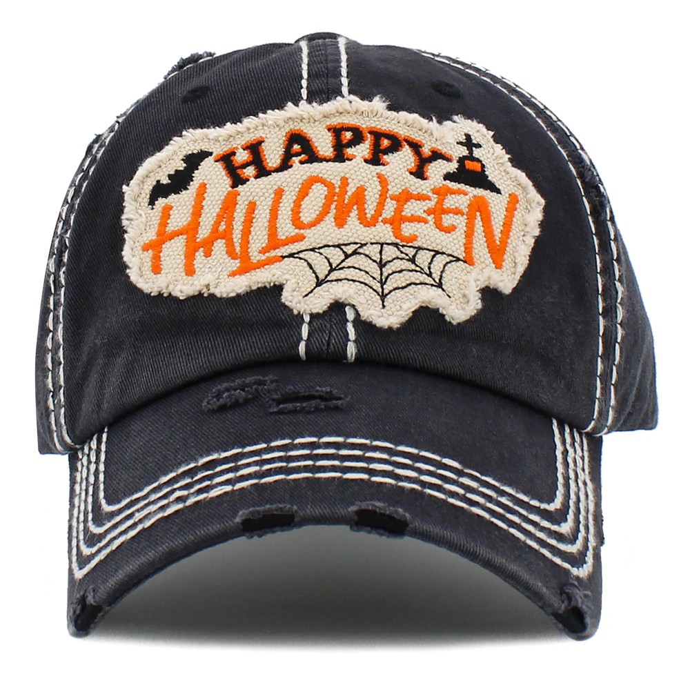 Vintage Distressed Happy Halloween Patch Baseball Cap. - One size fits most - Adjustable Velcro Closure - 100% Cotton view 2