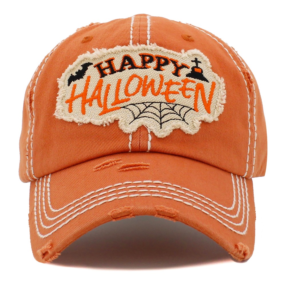 Vintage Distressed Happy Halloween Patch Baseball Cap. - One size fits most - Adjustable Velcro Closure - 100% Cotton view 2