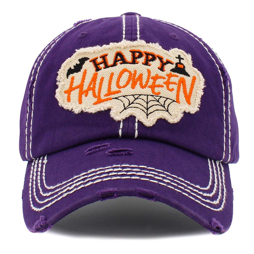 Vintage Distressed Happy Halloween Patch Baseball Cap. - One size fits most - Adjustable Velcro Closure - 100% Cotton view 2