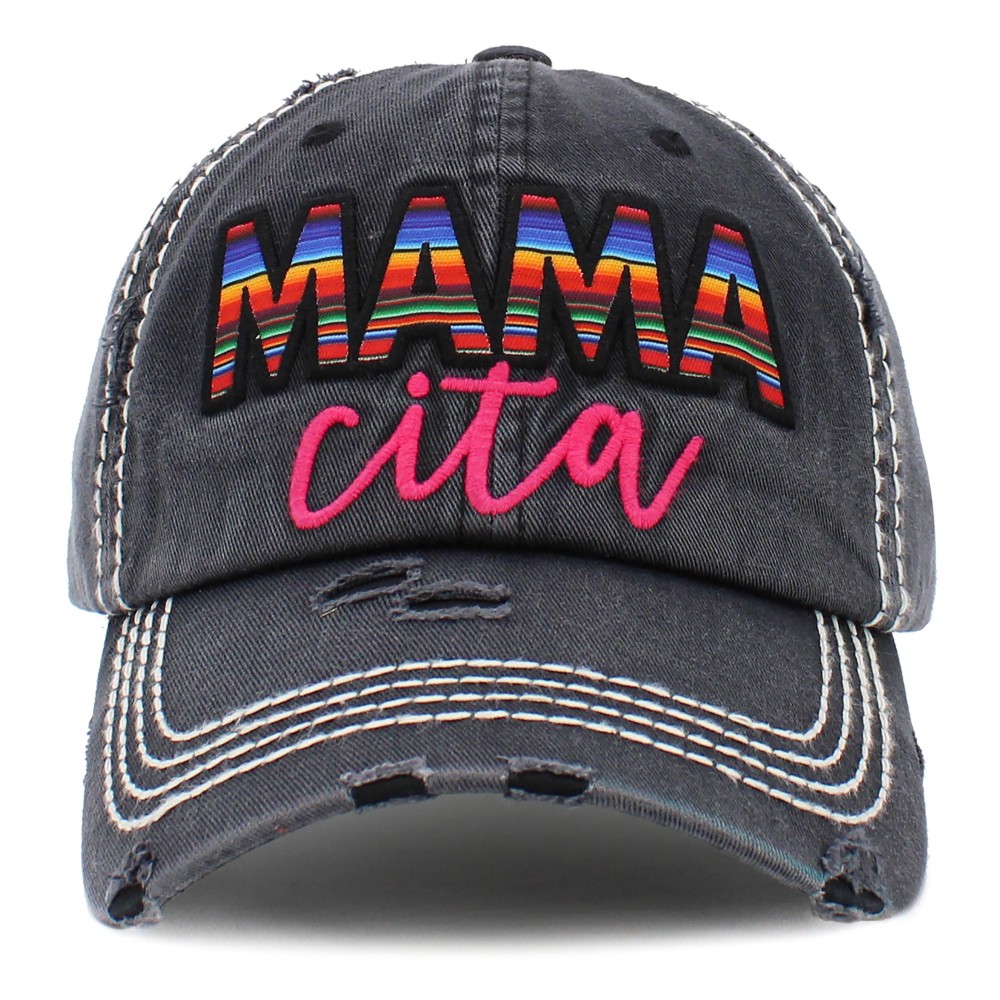 Vintage Distressed Embroidered "Mamacita" Baseball Cap. - One size fits most - Adjustable Velcro Closure - 100% Cotton view 2