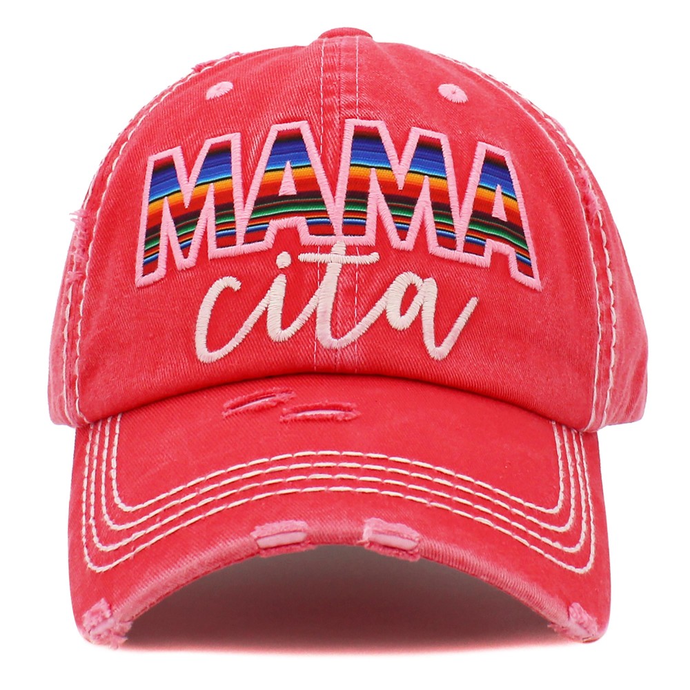 Vintage Distressed Embroidered "Mamacita" Baseball Cap. - One size fits most - Adjustable Velcro Closure - 100% Cotton view 2