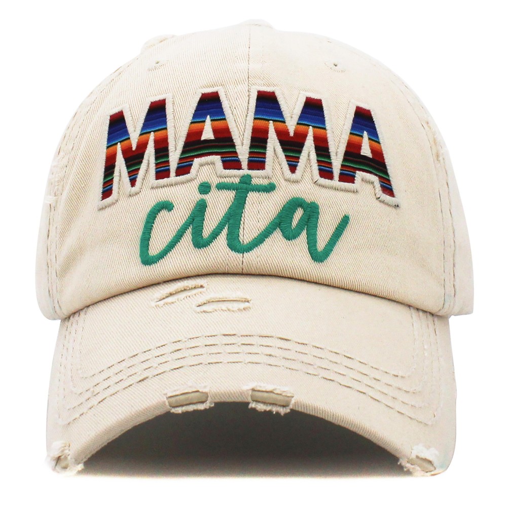 Vintage Distressed Embroidered "Mamacita" Baseball Cap. - One size fits most - Adjustable Velcro Closure - 100% Cotton view 2