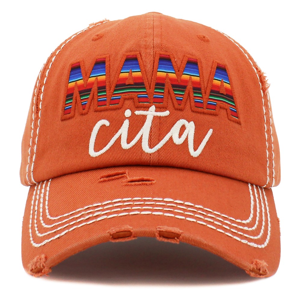 Vintage Distressed Embroidered "Mamacita" Baseball Cap. - One size fits most - Adjustable Velcro Closure - 100% Cotton view 2