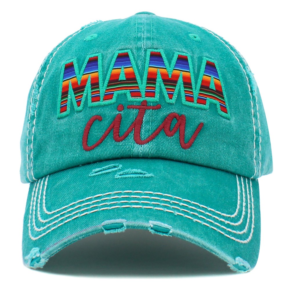 Vintage Distressed Embroidered "Mamacita" Baseball Cap. - One size fits most - Adjustable Velcro Closure - 100% Cotton view 2