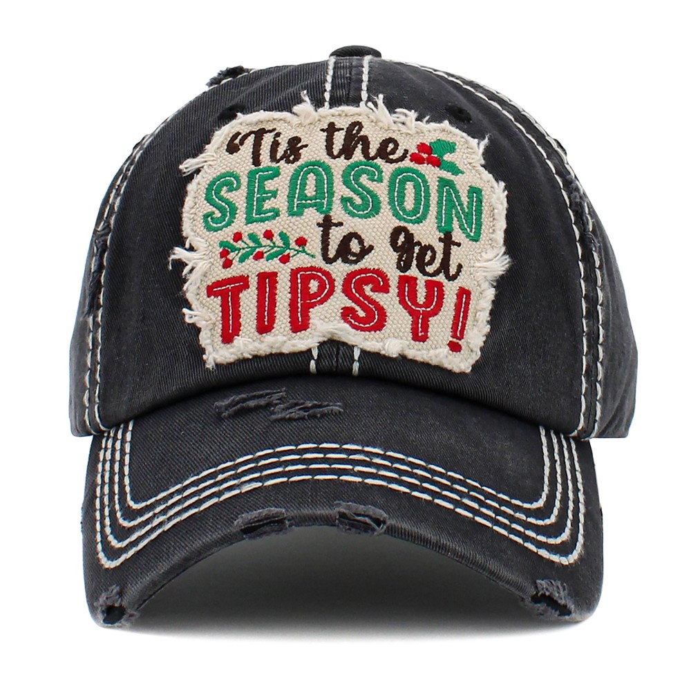 Vintage Distressed "Tis he Season to Get Tipsy" Embroidered Patch Baseball Cap - One Size Fits Most - Adjustable Velcro Closure - 100% Cotton view 2