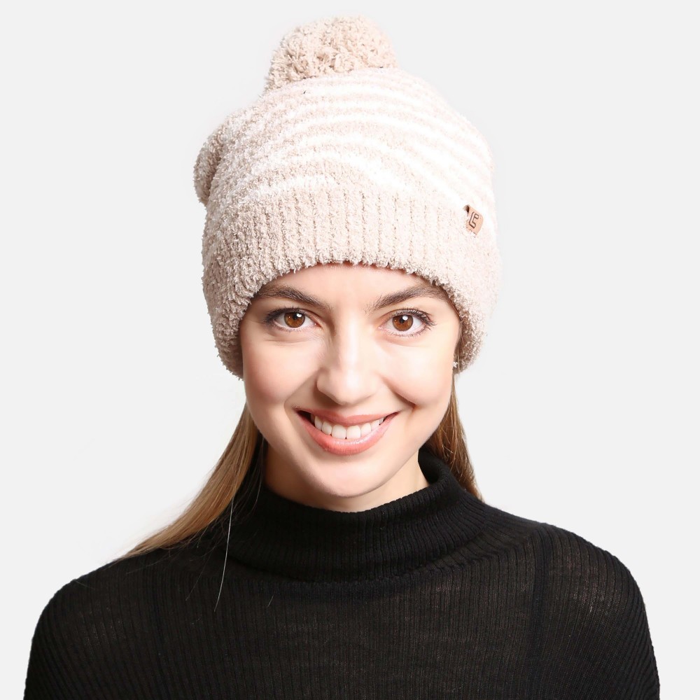 ComfyLuxe Zebra Print Pom Pom Beanie With Lining - One Size Fits Most - 100% Poly Microfiber view 4