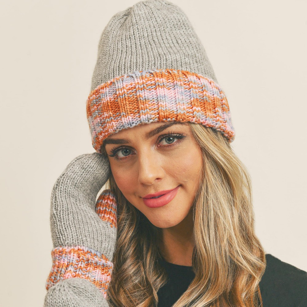 Multicolored Band Knit Beanie With Fleece Lining - One Size Fits Most - 100% Acrylic view 4