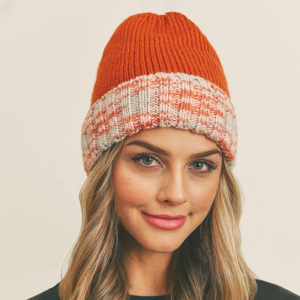 Multicolored Band Knit Beanie With Fleece Lining - One Size Fits Most - 100% Acrylic view 2