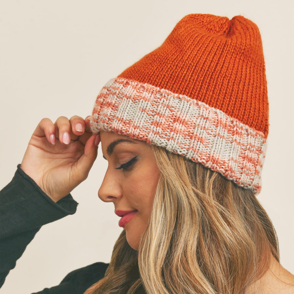 Multicolored Band Knit Beanie With Fleece Lining - One Size Fits Most - 100% Acrylic view 4