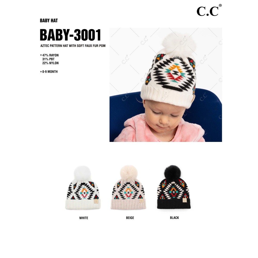 C.C BABY-3001 Aztec Pattern Hat With Soft Faux Fur Pom - One Size Fits Most (0-9 Month) - 47% rayon / 31% PBT / 22% Nylon view 4
