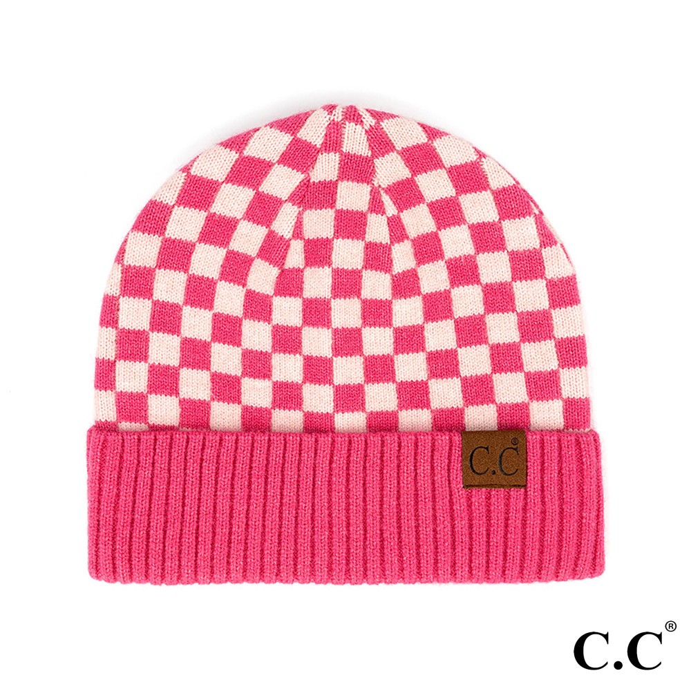 C.C Hat-4003 Checkered Pattern Beanie Hat - One Size Fits Most - 42% Acrylic / 29% Polyester / 25% Nylon / 4% Wool view 2