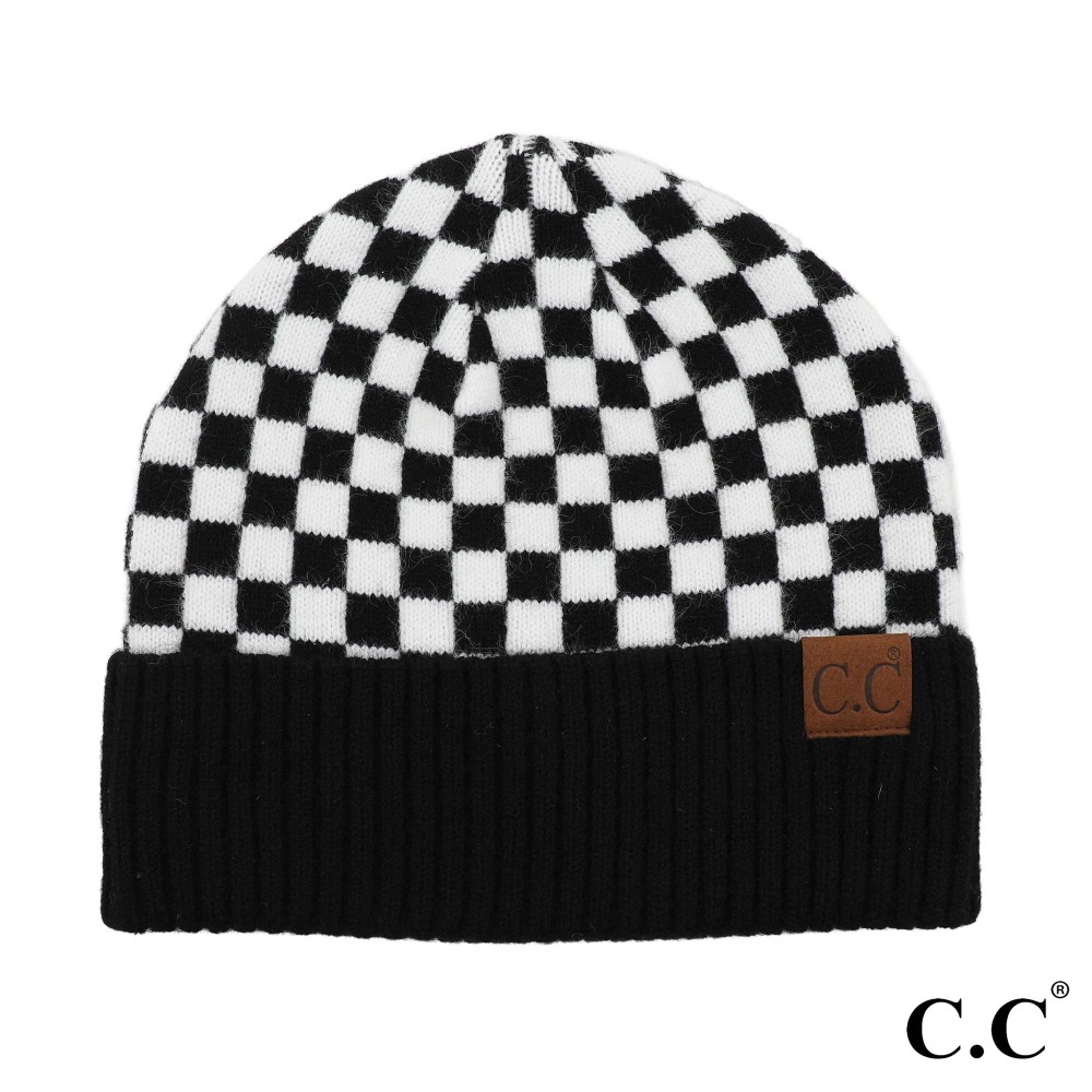 C.C Hat-4003 Checkered Pattern Beanie Hat - One Size Fits Most - 42% Acrylic / 29% Polyester / 25% Nylon / 4% Wool view 2