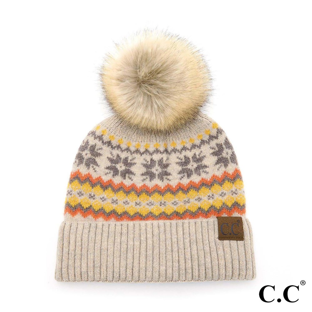 C.C HAT-4029 Nordic Fair Isle Pom Beanie Hat - One Size Fits Most - 47% Rayon / 31% PBT / 22% Nylon view 2