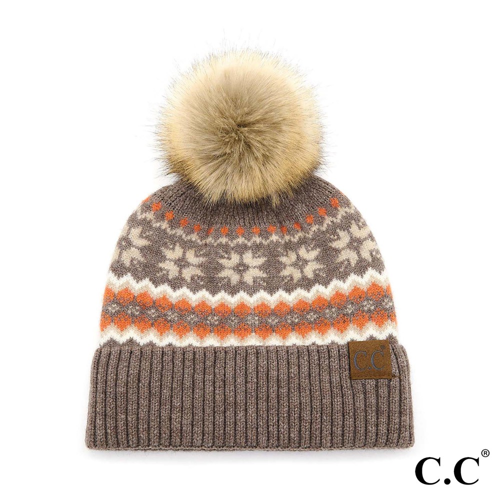 C.C HAT-4029 Nordic Fair Isle Pom Beanie Hat - One Size Fits Most - 47% Rayon / 31% PBT / 22% Nylon view 2
